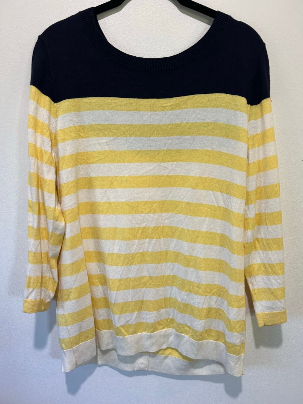 Talbots cardigan pullover size L yellow stripes buttons in back light nautical
